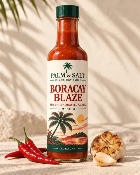 Boracay Blaze hot sauce packaging design